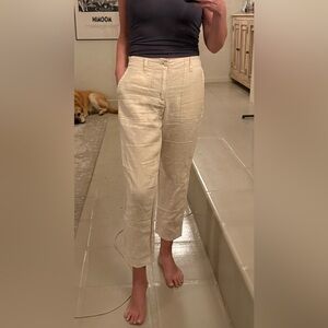 Sanctuary Linen Pants Khaki Utility Straight Leg Elastic Back Size 27 NWT